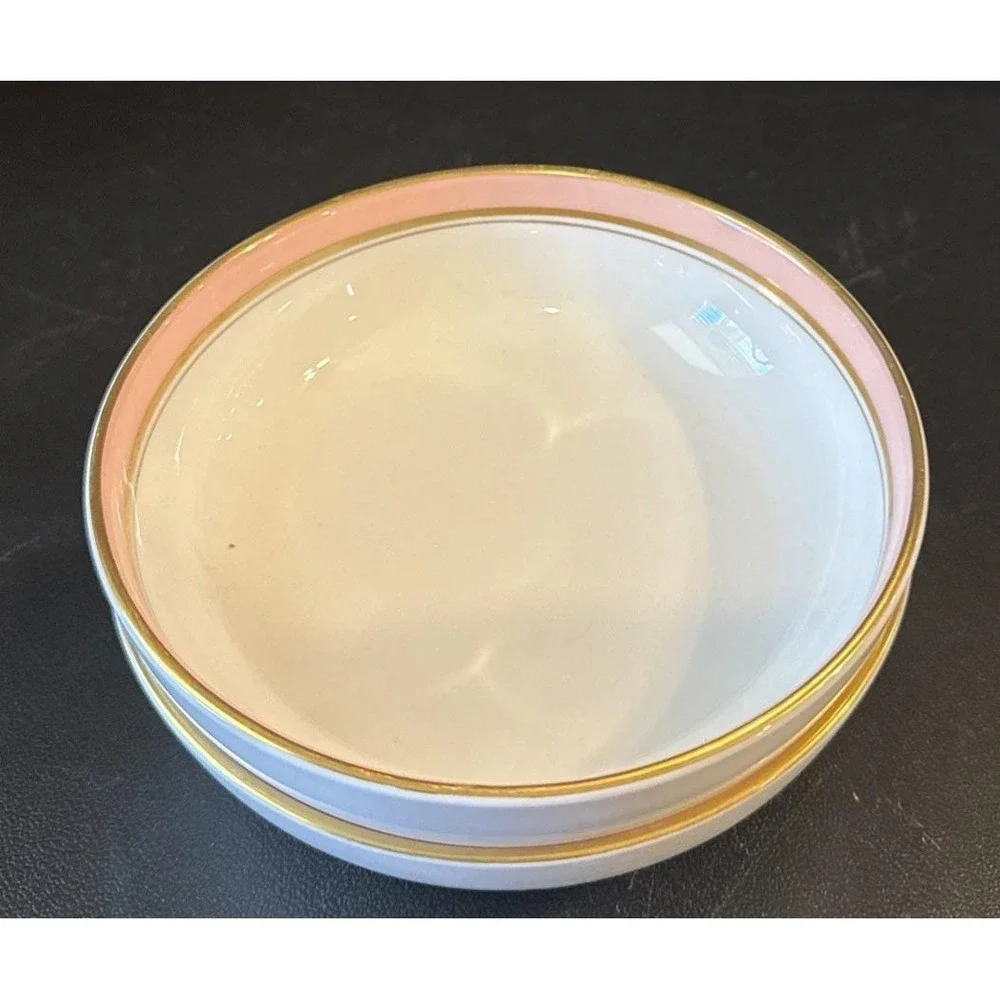 Royal Worcester Howard Pink Gold Trim Cereal Fruit Bowls 5.5